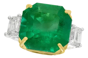 AGL Certified 10.25 Ct Colombian Emerald & Diamond 18 Kt Gold Two-Tone Ring