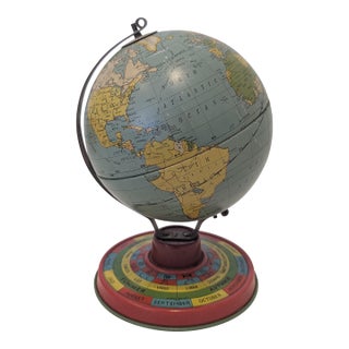 Tin Globe With Perpetual Calendar Base For Sale