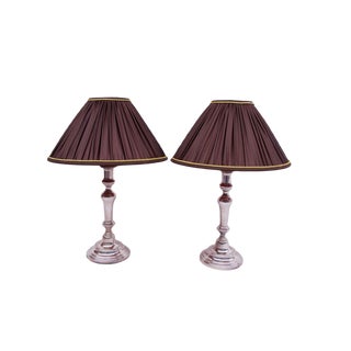 Louis XVI Style Silvered Metal Candlestick Lamps, 1950, Set of 2 For Sale