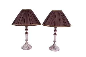 Louis XVI Style Silvered Metal Candlestick Lamps, 1950, Set of 2