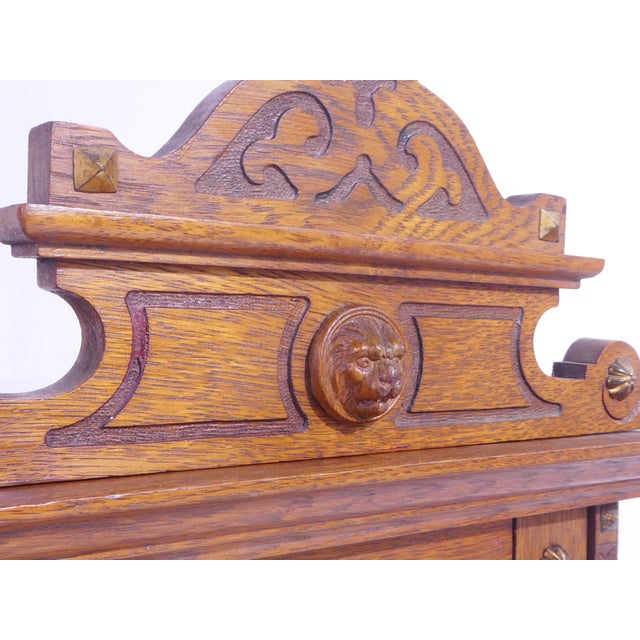 Brown Vintage Wooden Wall Cabinet with Ornate Brass Hinges and Lion Head, 1940s For Sale - Image 8 of 11