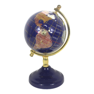 Vintage Gemstone Globe Lapis Lazuli and Semi Precious Stones Desk Top Small Office Decor, Collector Gift
