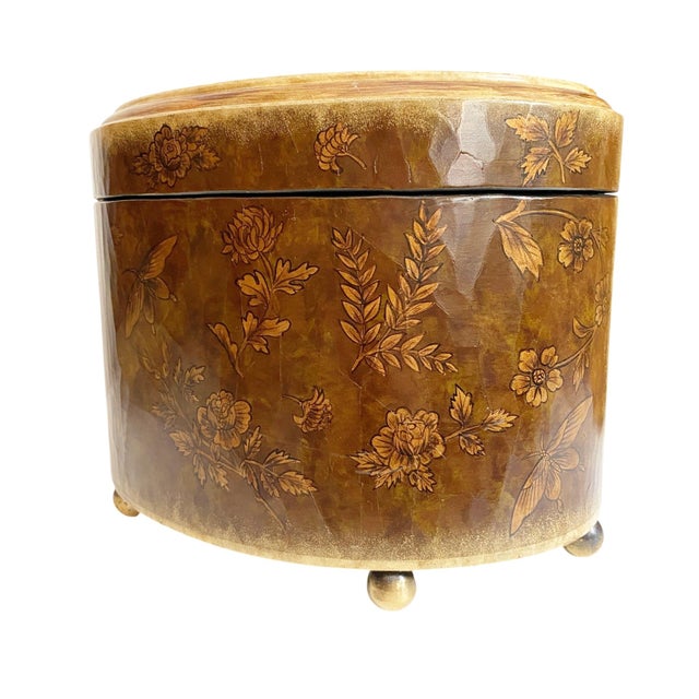Sarreid Ltd. Vintage Sarreid LTD Handpainted Butterfly Floral Mezza Luna Box – Brass Feet For Sale - Image 4 of 8