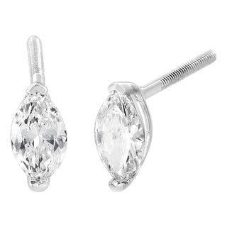 14K White Gold 1/2 Cttw 2 Prong Set Marquise Solitaire Lab Grown Diamond Stud Earrings (F-G Color, VS2-SI1 Clarity) - 2 Pieces For Sale