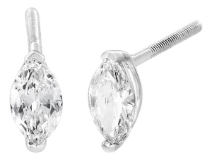 14K White Gold 1/2 Cttw 2 Prong Set Marquise Solitaire Lab Grown Diamond Stud Earrings (F-G Color, VS2-SI1 Clarity) - 2 Pieces
