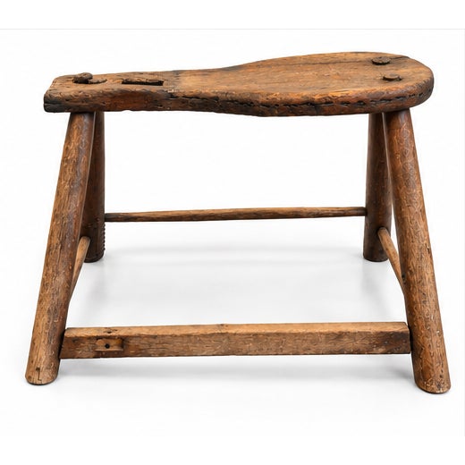 Wonderful historical folk art style saddle makers stool, or bench, which now makes the perfect side table. Primitive, hand...