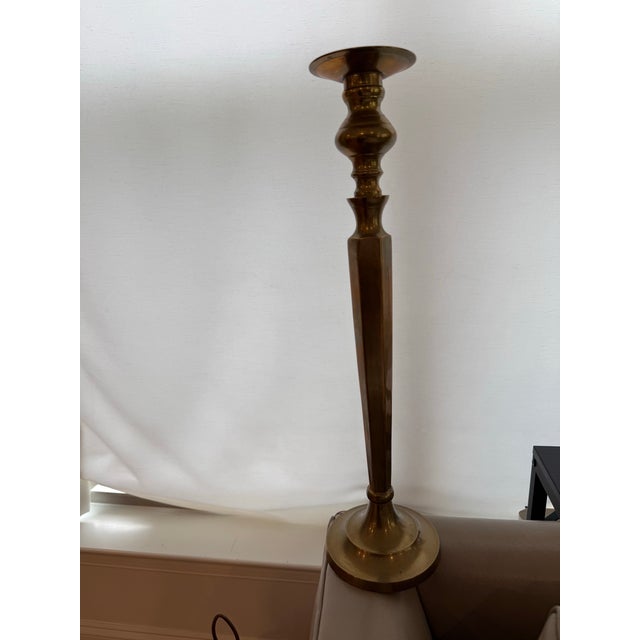 Traditional Vintage Brass Tall Candlestick Holder 18” For Sale - Image 3 of 8