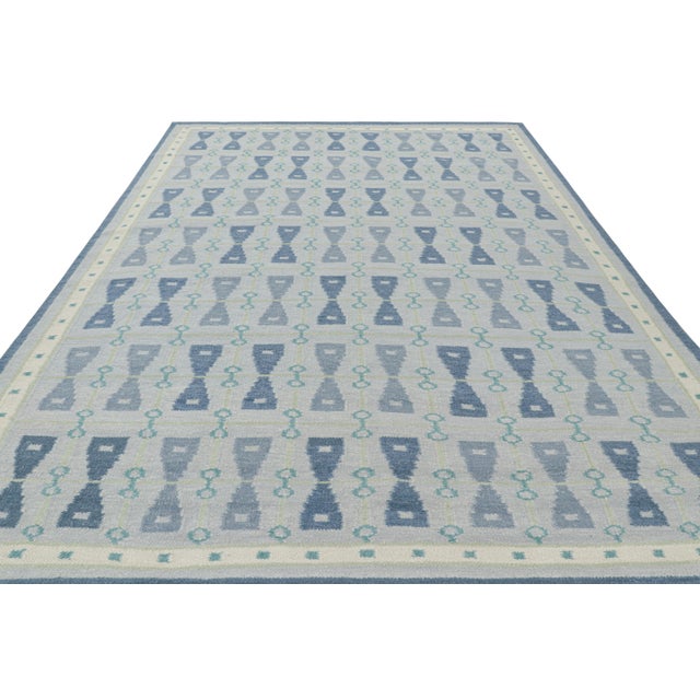 Rug & Kilim Rug & Kilim’s Scandinavian Style Rug in Blue Tones With Hourglass Patterns For Sale - Image 4 of 7
