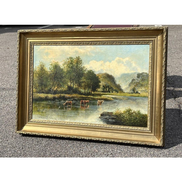 Signed William Langley 19th Century oil on canvas in gilt frame. Has a small piece of damage on the canvas, see pics. Size...