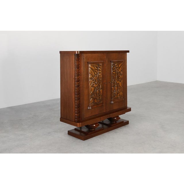 Art Deco Oak Cabinet with Sculptural Carving from Jacques Klein, France, 1925 For Sale - Image 17 of 18