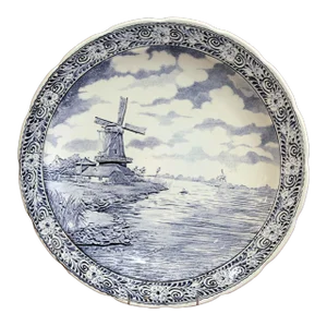 Mid-Century Dutch Hand-Painted Bosh Delft Platter With Pastoral Scene