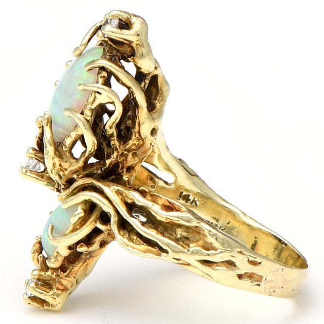 Contemporary 14KY Vintage Opal(3.86) & Diamond(0.12) Statement Ring, size 6.75 For Sale - Image 3 of 5