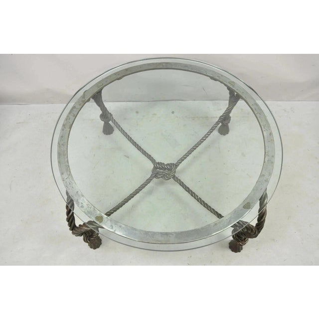 Mid 20th Century Mid 20th Century Italian Hollywood Regency Steel Knotted Rope and Tassel Round Glass Coffee Table For Sale - Image 5 of 11