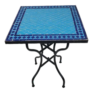 24" Square Mosaic Table Fish Style in Turquoise and Blue