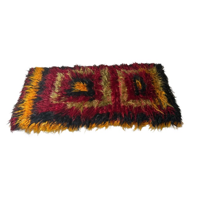 Tribal VTG Anatolian Turkish Shaggy Rug Ottoman/Coffee Table/Bohemian/Eclectic Design For Sale - Image 3 of 3