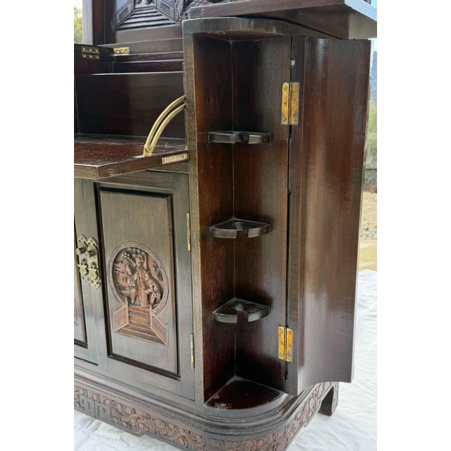 Mid-Century Chinese Hand-Carved Altar Cocktail Bar Cabinet by Hk Old Mary Sing Shun Co. - No. 9143 (With Original Catalog) For Sale - Image 6 of 17