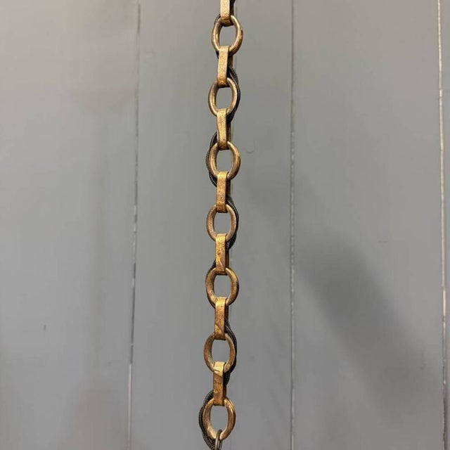 Small Pressed Glass Pendant Lamp with Chain and Ceiling Rose from Holophane, 1930s For Sale - Image 11 of 18