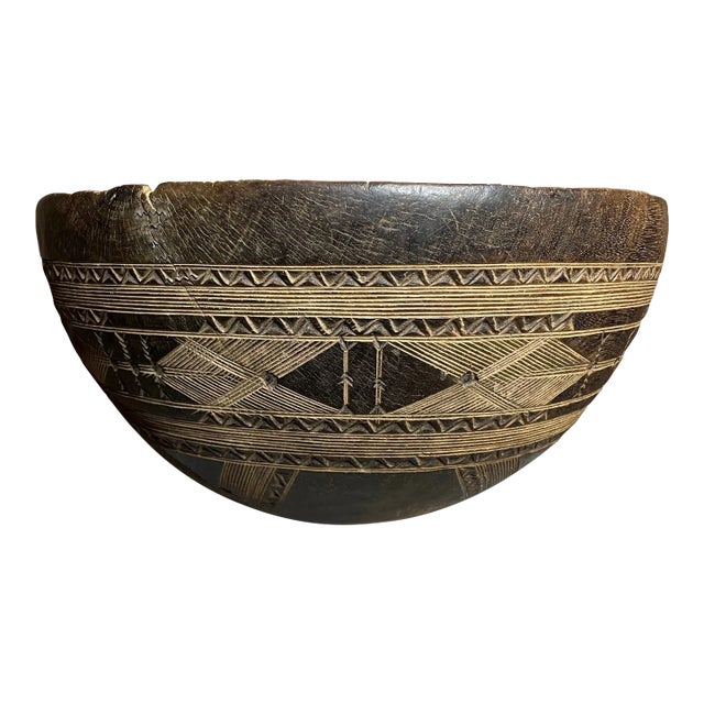 Large African Carved Fulani Wooden Bowl For Sale