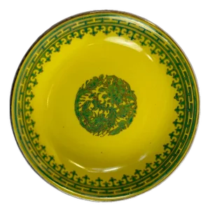 Mid 20th Century Chinese Export Yellow Porcelain Bowl With Green Phoenix Motif