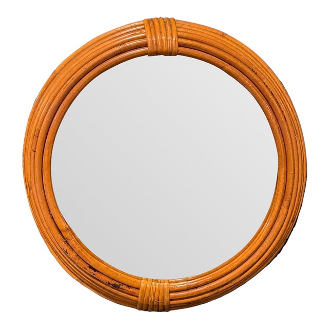 French Mid-Century Rattan Wall Mirror, Made in France Circa 1960 For Sale