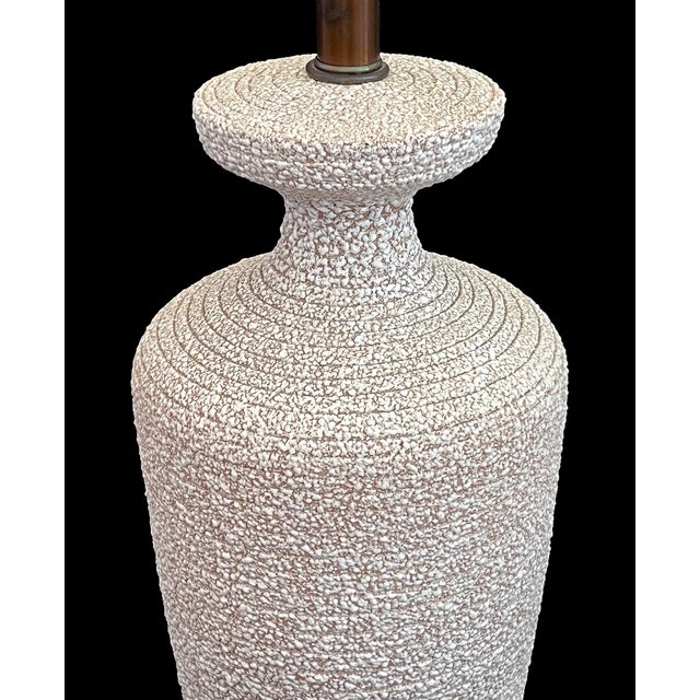 Pair 1960s Urn-Form Textured Pottery Lamps For Sale - Image 4 of 8