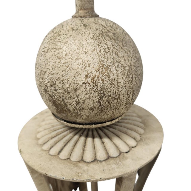 Metal Late 20th Century Neoclassical Faux Stone Metal Table Lamps With Acanthus Leaf & Orb Accents - Pair For Sale - Image 7 of 11