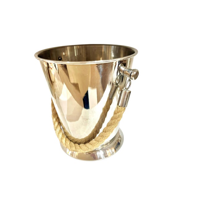 Silver Vintage Stainless Steel Ice Champagne Bucket With Rope Handle For Sale - Image 8 of 12
