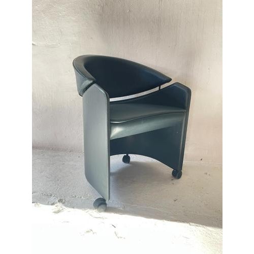 Contemporary Italian Leather Armchair on Casters by Matteo Grassi, 1990s For Sale - Image 3 of 12