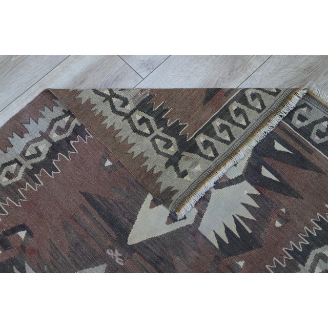 1980s Tribal Brown Handmade Runner Kelim For Sale - Image 9 of 10