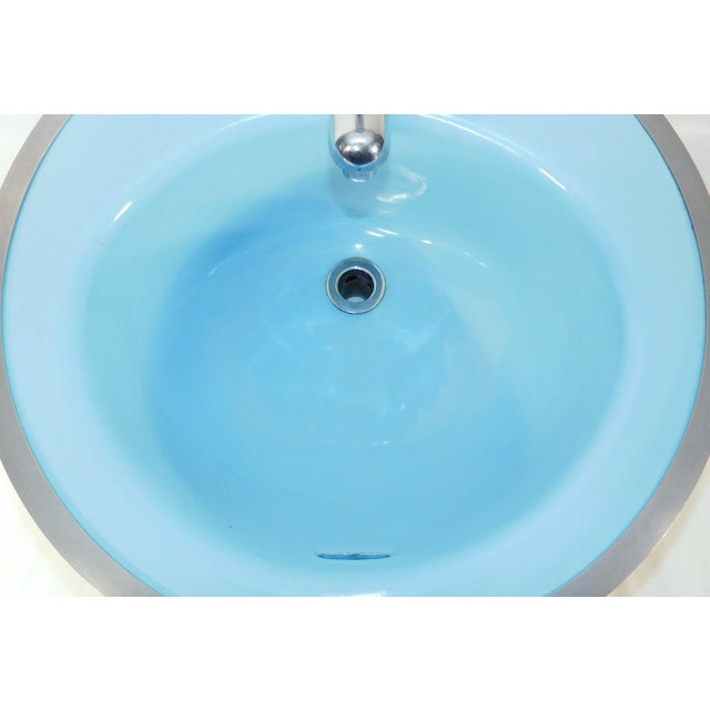 1964 Vintage Rheem Regency Blue Drop-in Porcelain & Cast Iron Sink With Hudee Ring For Sale - Image 4 of 17