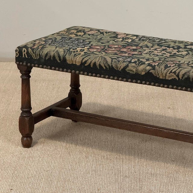 Antique Renaissance Revival Floral Needlepoint Tapestry Bench For Sale - Image 9 of 18