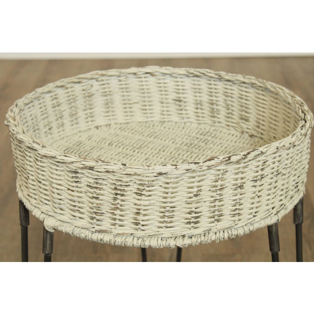 Wood Round Wicker Planter Table With Hairpin Legs For Sale - Image 7 of 12