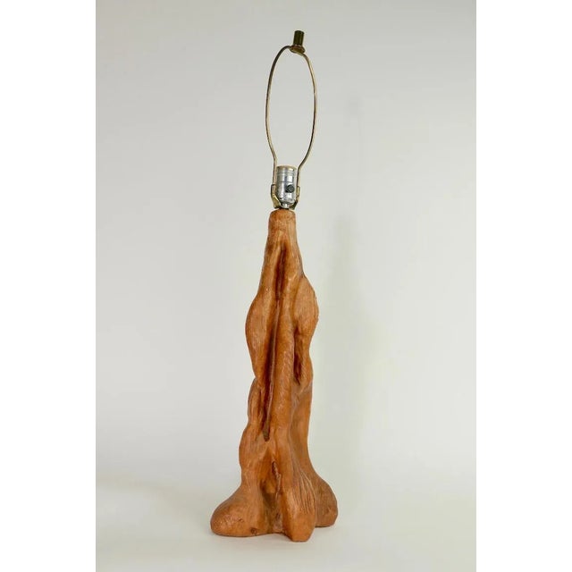 Wood 1950s Organic Modern Faux Wood Ceramic Table Lamp For Sale - Image 7 of 7