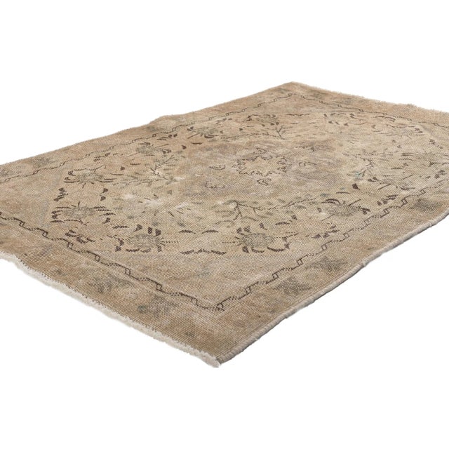 78575 Distressed Vintage Persian Tabriz Rug, 02'11 x 04'04. Bucolic charm meets modern luxe in this distressed vintage...
