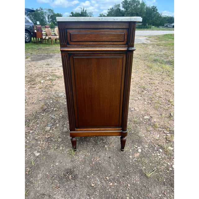 French 19th Century Louis XVI Mahogany Carrara Marble Top Two Door Buffet For Sale - Image 9 of 12