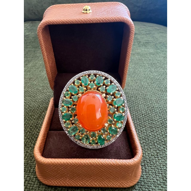 Orange Bochic "Orient" Vintage Diamonds, Emeralds & Opal Ring Set In 18K Gold & Silver For Sale - Image 8 of 18