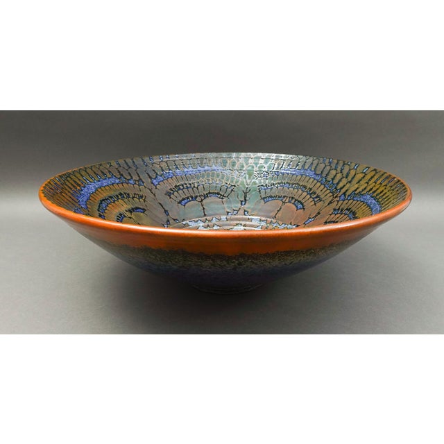 Orange Mid 20th Century James Signed Large Handcrafted Thrown Clay Stoneware Art Pottery Bowl For Sale - Image 8 of 10