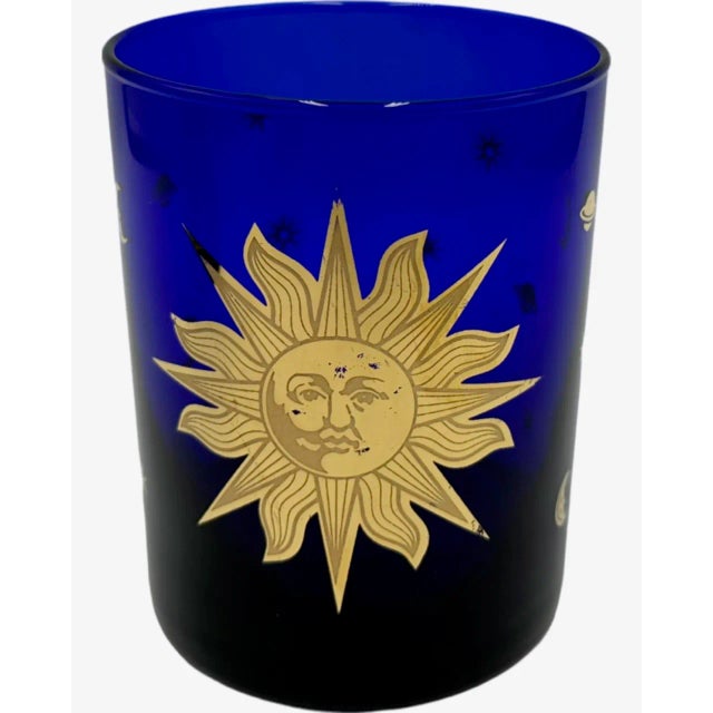 Blue Vintage Set of 3 Culver Blue Celestial Sun Stars Moon Tumbler Cocktail Glasses For Sale - Image 8 of 12