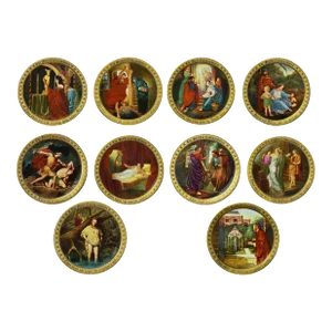 1980s Mary Mayo 10 Commandments Hand Decorated 24kt Gold Decorative Plates - Set of 10