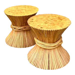 Vintage Boho Sheath of Wheat Side Tables - a Pair