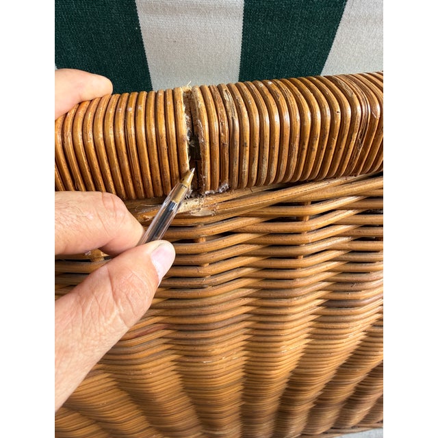 1970s Vintage Coastal Organic - Rattan Sofa With Rolled Arms & Striped Cushions For Sale - Image 17 of 18