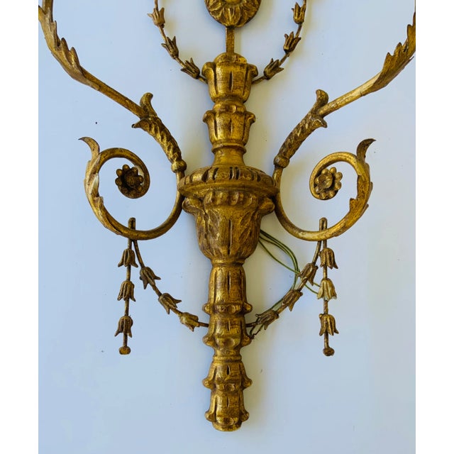 Myran Allan Luxury Lighting Italian Craved Wood Gold Sconces Pair For Sale - Image 4 of 8