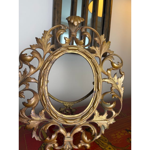 Late 19th Century Pair of Antique Rococo Revival Brass Easel Frames Gilt Finish For Sale - Image 5 of 11