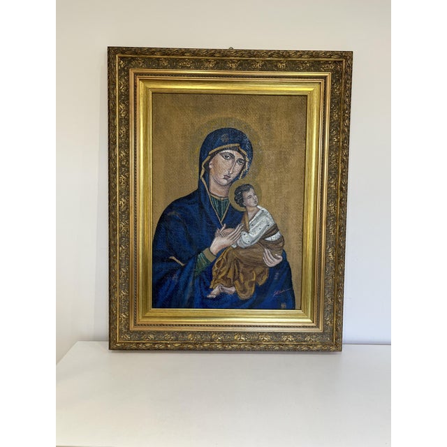 Painted Icon Depicting Notre Dame du Perpétuel Secours, 1960s, Oil on Jute Canvas For Sale - Image 4 of 9