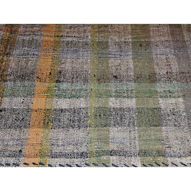 Mid 20th Century Vintage Turkish Kilim Runner, Flatwoven Wool, Stripe Pattern, Ivory & Green, 3x7 For Sale - Image 5 of 9
