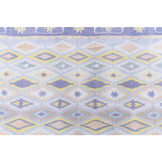Doris Leslie Blau Vintage Indian Dhurrie Geometric Gray Flatweave Cotton Carpet For Sale In New York - Image 6 of 8