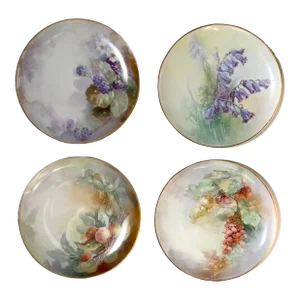 19th Century Haviland France Fruits & Flowers Porcelain Plates- Set of 4