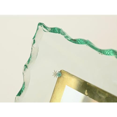 1940s Large Nile Green Chiseled Crystal and Brass Photo Frame from Fontana Arte, Italy, 1940s For Sale - Image 5 of 15