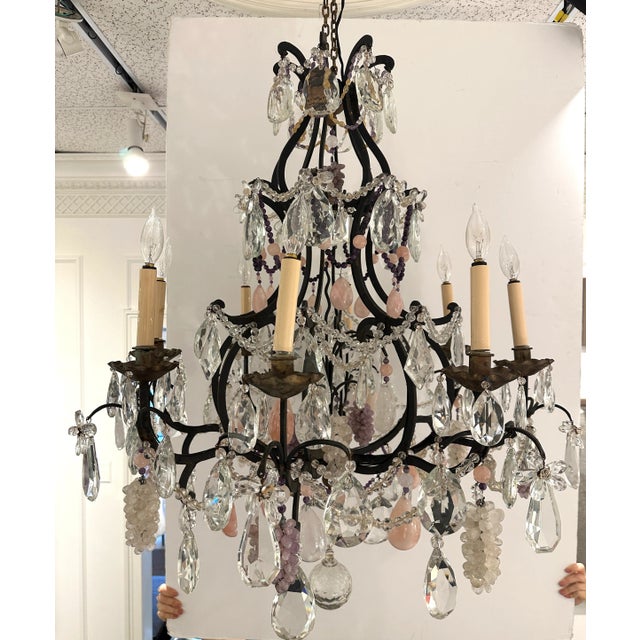 1930s French Chandelier in Bronze With Fruit Crystals For Sale In Atlanta - Image 6 of 13