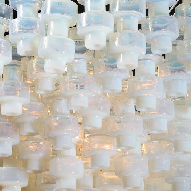 Modernist Hand-Blown Murano Opalescent Barbell Chandelier With Brass Fittings For Sale - Image 17 of 18
